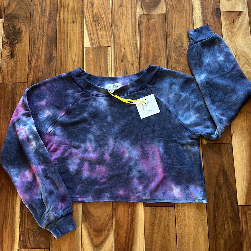 Oli Viv Nordstrom Parker Tie Dye Cropped Sweatshirt NWT XS Hippie Style